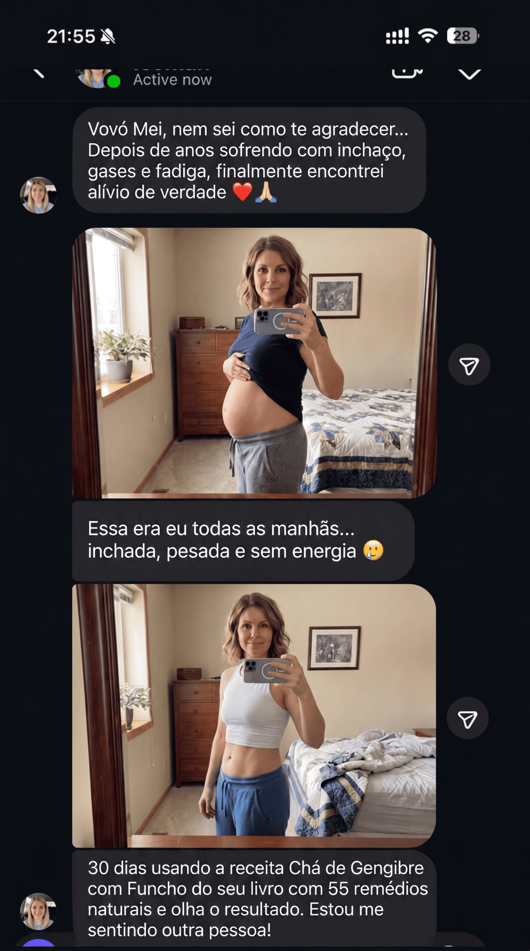 Antes e depois — 30 dias de plano